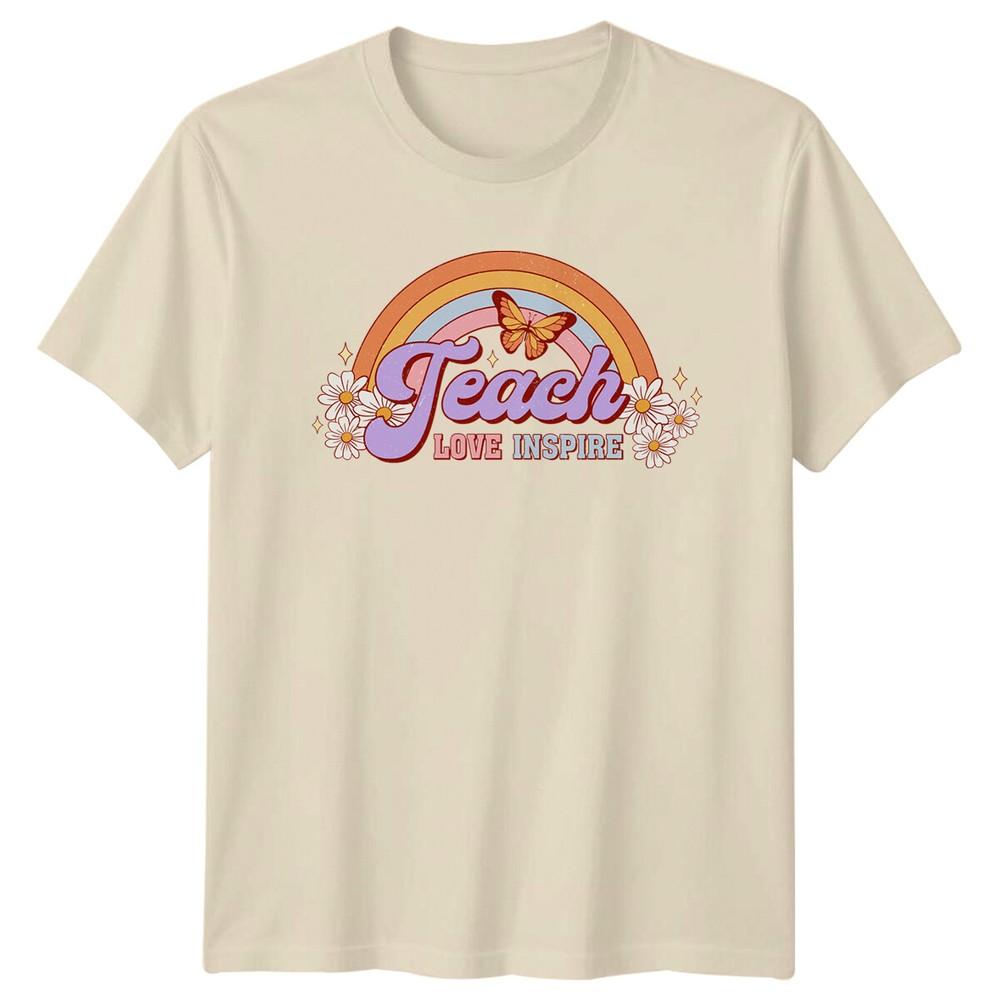 Teach Love Inspire Rainbow Butterfly Teacher TShirt Retro Style