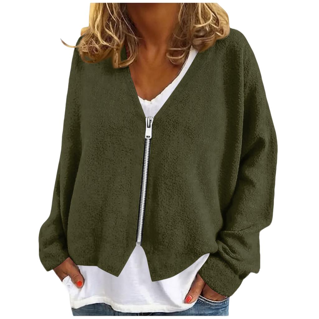 Womens Zip Up Sweaters Sweatshirts Long Sleeve Oversized Jackets Soft Casual Loose Tunic Tops
