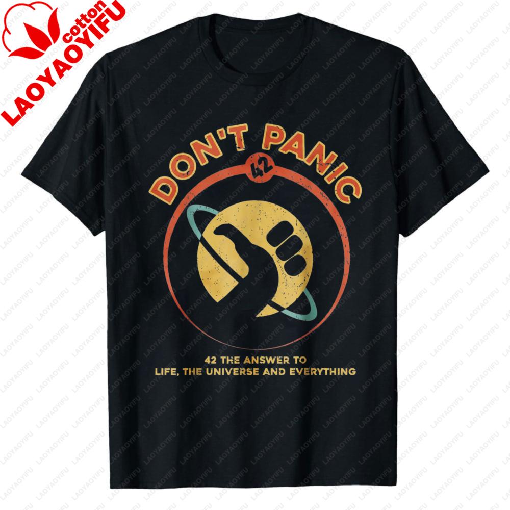 Retro Hitchhikers Guide To The Galaxy Graphic Tee 42 Answer To Life The Universe and Everything Dont Panic Casual TShirts