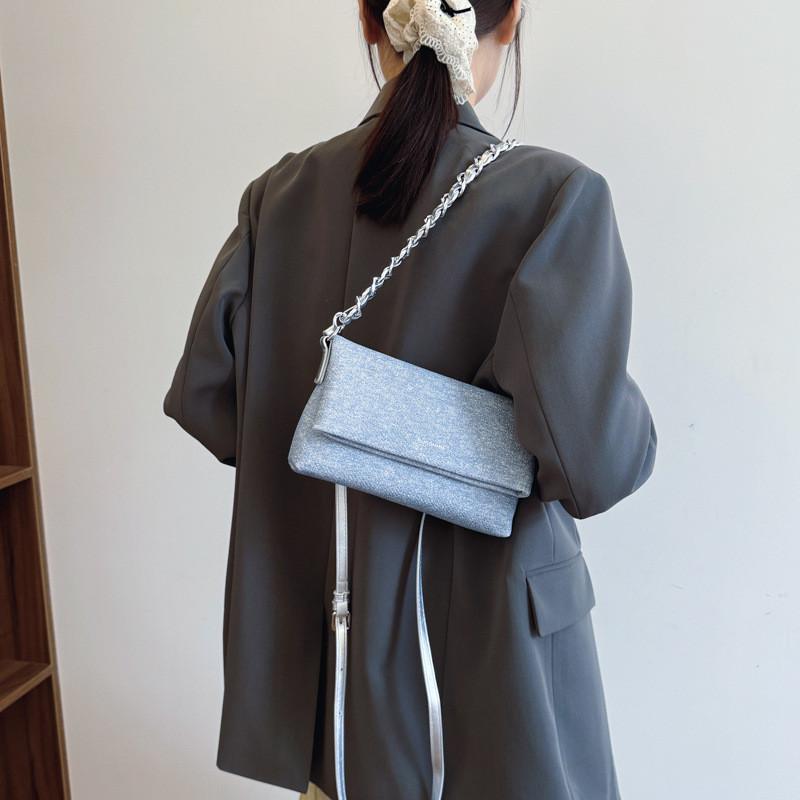 IELGY Fashionable Denim Underarm Bag High-End Chain Shoulder Messenger Bag All-Match Small Square Bag