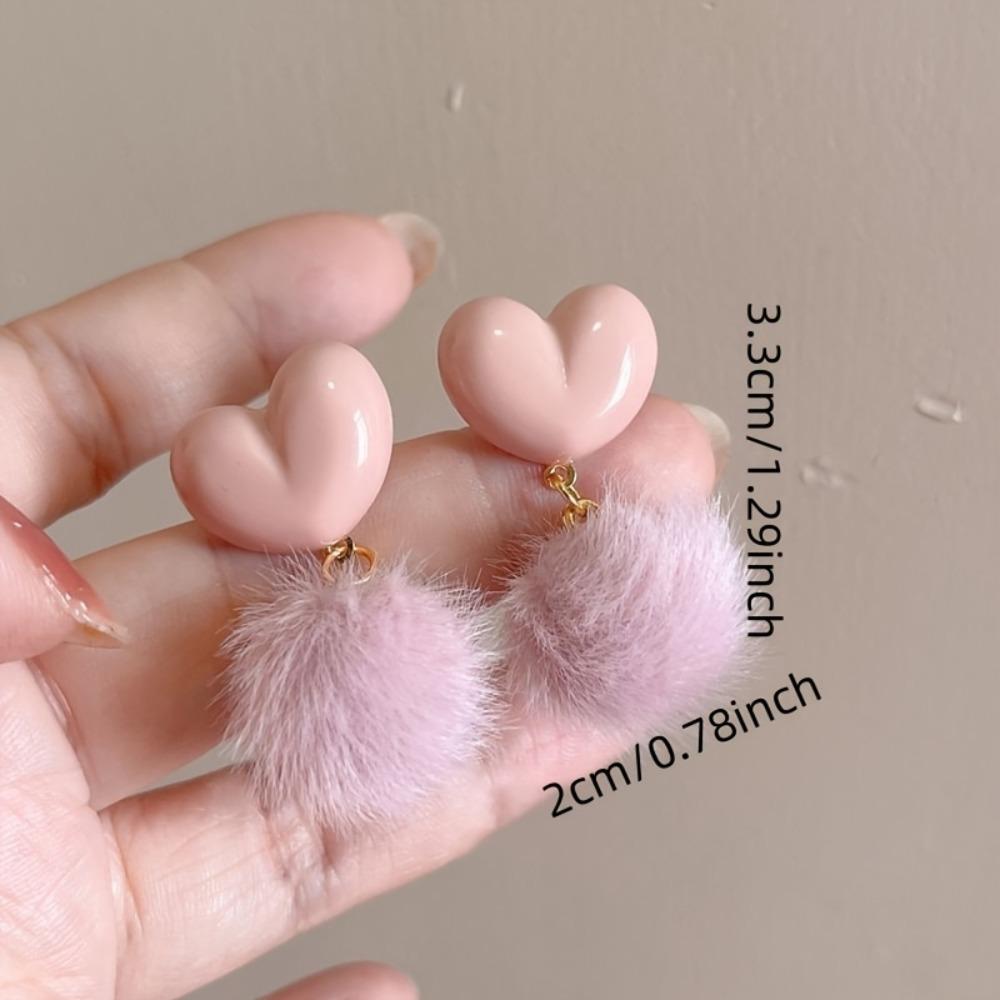 Sweet Plush Ball Earring Ear Stud Valentine's Day Earring Heart Shaped Earrings Wedding