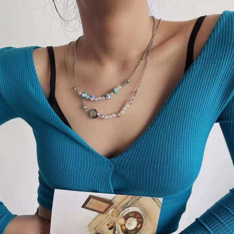 Bohemian Beaded Irregular Pendant Necklace Colored Round Bead High-Grade Crystal Necklace Summer Resin Necklace Jewelry