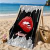 Custom Name Red Lips Art Beach Towel Microfiber Beach Towel, Lightweight and Quick-Dry, for Summer Travel, Swimming Pool Gift