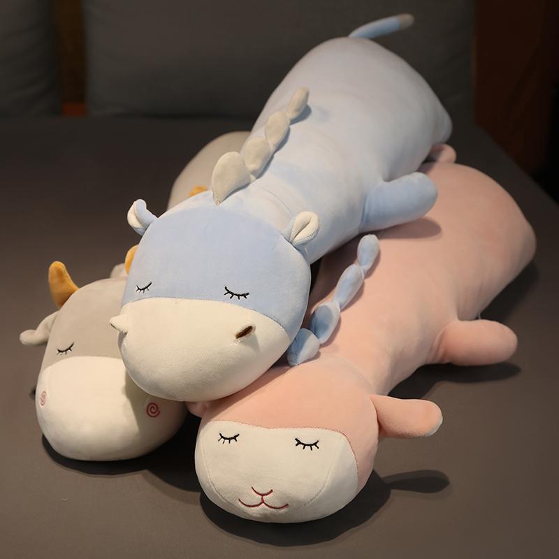 80-160cm Extended Sleeping Sheep Lamb Plush Toy Pillow Stuffed Animal Cow Hippo Pillow Home Decor Present Designed for Girls School Nap Pillow