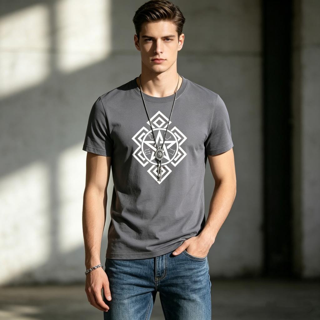 Men's Geometric Print T-Shirt 100% Cotton Big Size Crew Neck Short Sleeve Casual Tee