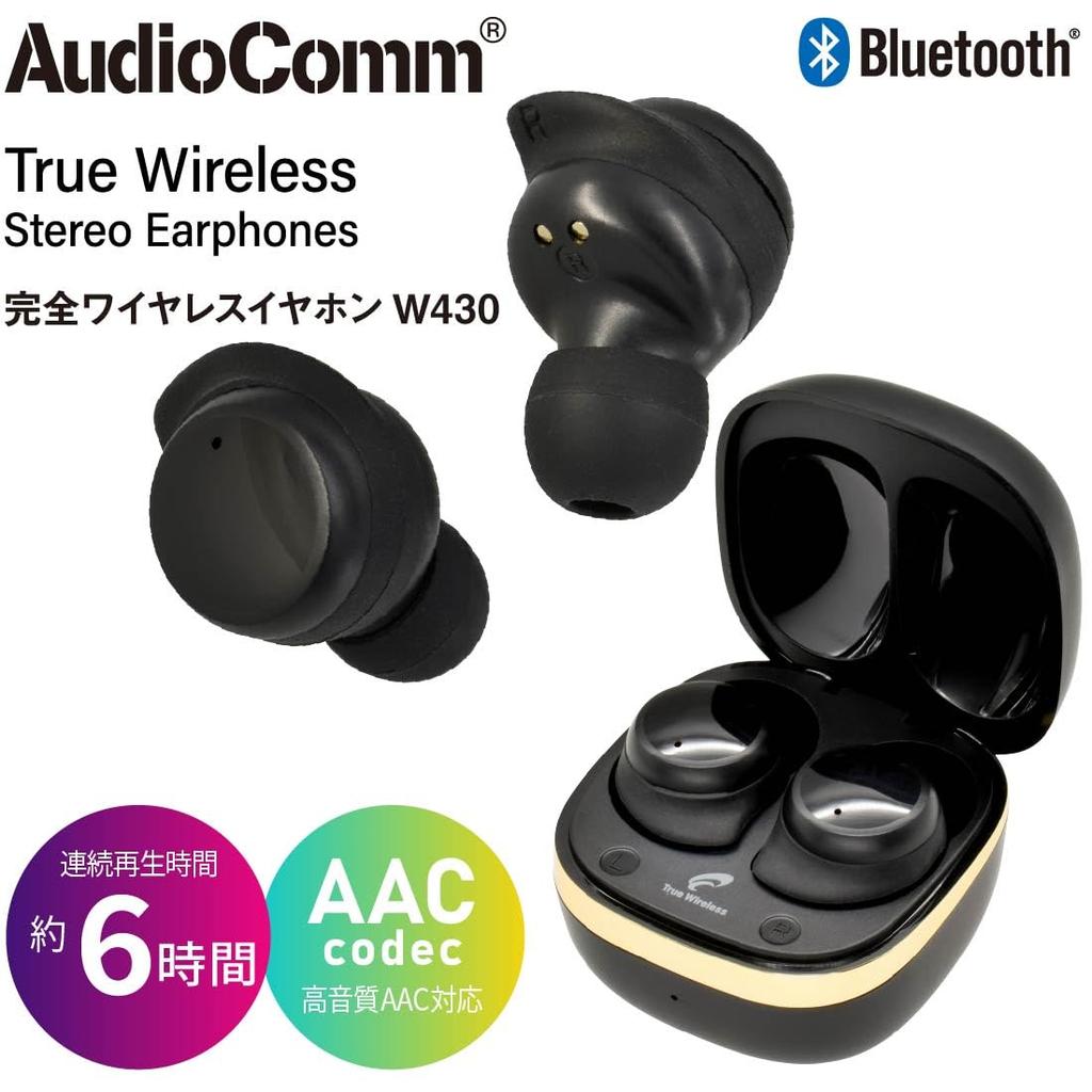 OHM AudioComm True Wireless Bluetooth Earbuds, Waterproof, Black, HP-W430N-K (Product Code 03-2888)