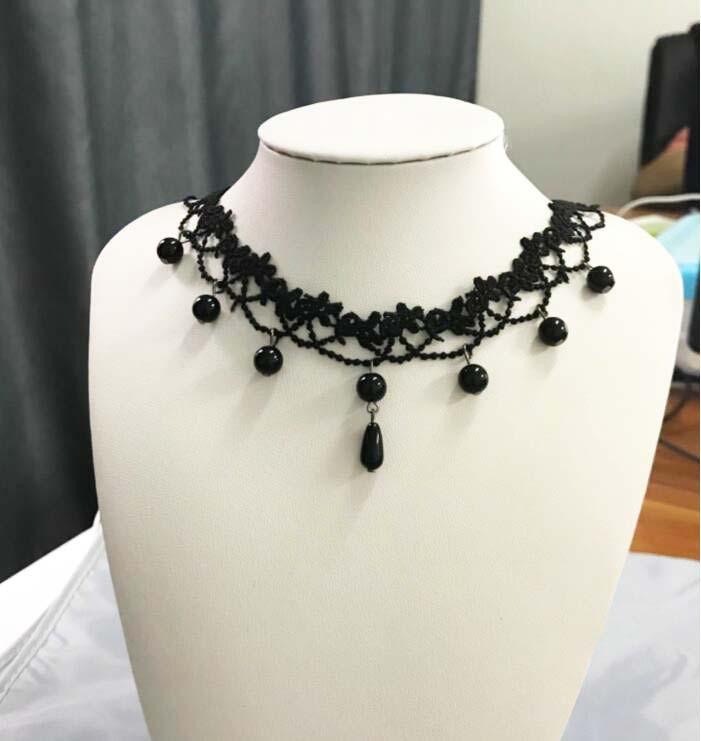 

Ожерелье-чокер из черного кружева с кристаллами ручной работы - Европейская и американская популярная бижутерия