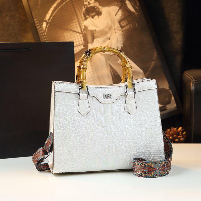 Crocodile Print Bag, High-end Style, Bamboo Joint Hand-held Tote Bag, Versatile Leather Women's Bag