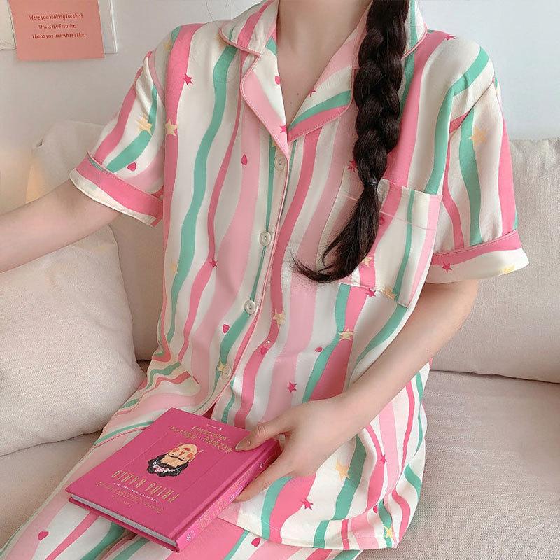 Pajamas Women's Summer Short-sleeved Gentle Wind Simple High-value Casual Women's Short-sleeved Loungewear Set