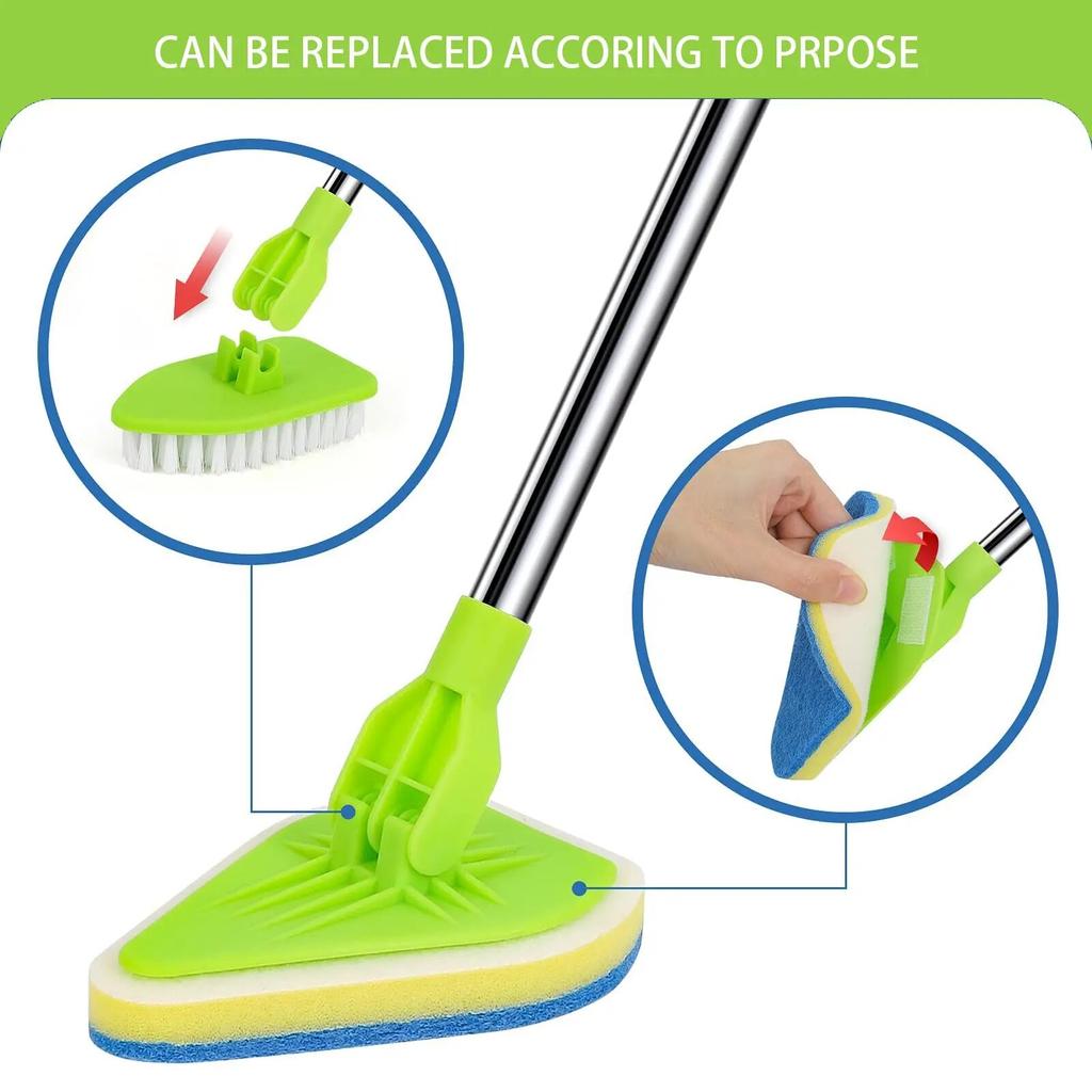 Retractable Long Handle Triangle Brush Multifunctional Floor Bathroom Cleaning Brush Sponge Brush Kitchen Supplies Cleaning Tools