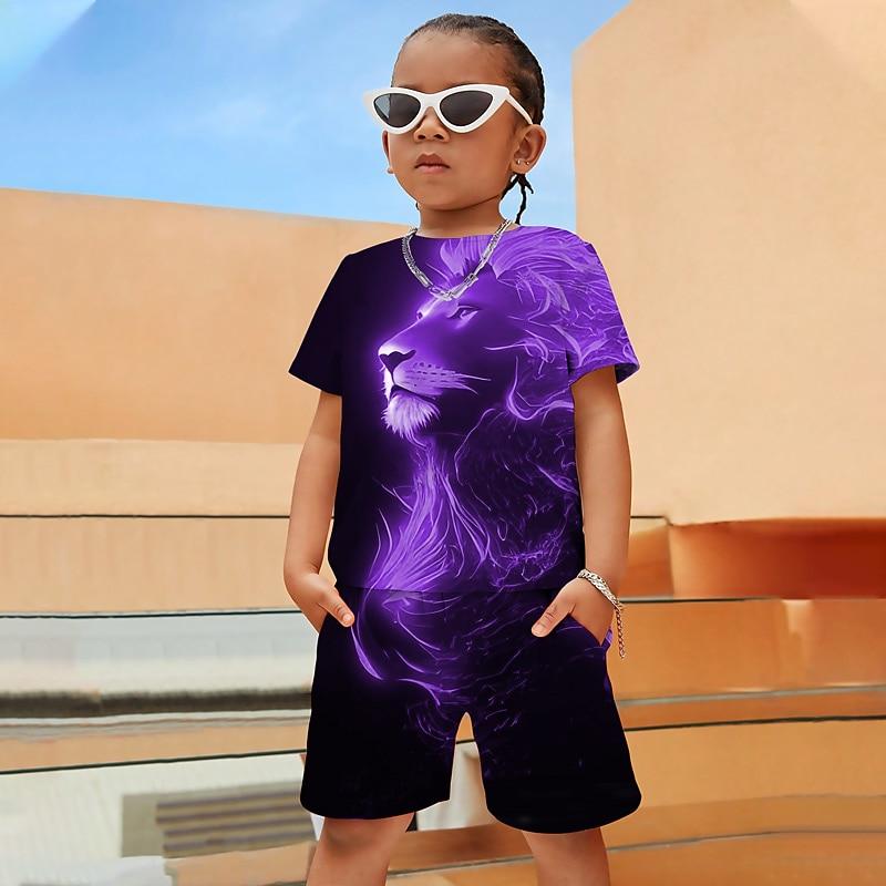 

Boys 3D Graphic Animal Lion T-shirt & Shorts T-shirt Set Clothing Set Short Sleeve 3D prints Summer 150cm