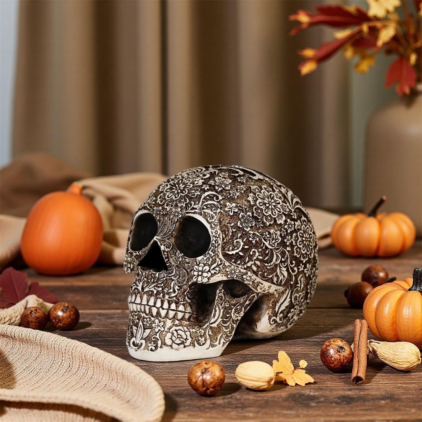 

Three-dimensional Flower Skull/ Skull/ Ornaments Halloween Party Holiday Decoration Props Resin Crafts