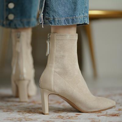 Women's Short Boots for Winter, Pointed-toe High-heeled Martin Boots