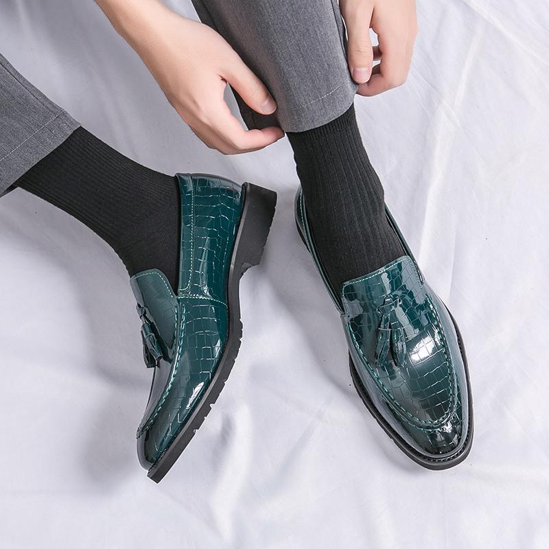 Men Green Loafers Formal Business Black Leather Shoes Office Shoes Casual Dress Prom Tuxedo Party Shoes Large Size