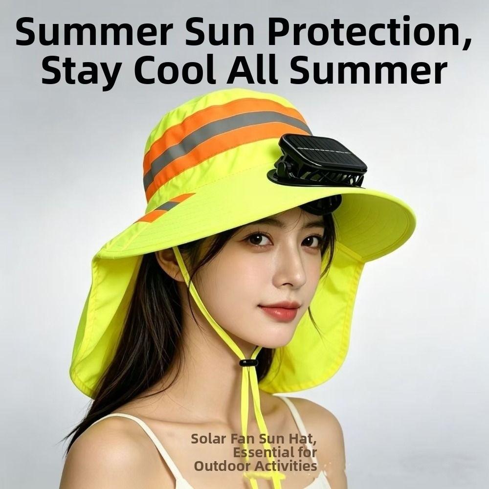 Comfortable Home Life Women's Breathable Solar Fan Hat Uv Protection Rechargeable Wide Brim Fan Hat With Shawl Lightweight Cooling Sunshade Hat