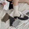 Women's Rolled Edge Mid-Calf Cotton Socks - Boneless, Elastic, Sweat-Absorbent, Breathable, Solid White, Versatile Slouch Design