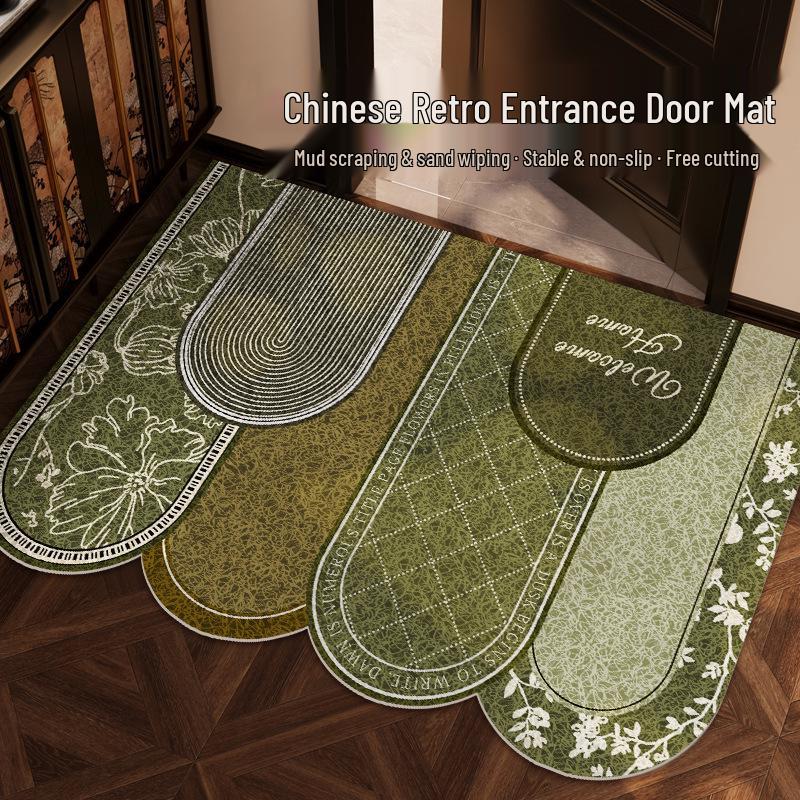 Used Retro Style Green Entrance Door Mat - Durable, Dirt-Resistant, Non-Slip Foot Mat