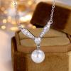 Shiny White Zircon Imitation Pearl Pendant Necklace for Women Silver Color Clavicle Chain Luxury Fine Jewelry Party Gifts
