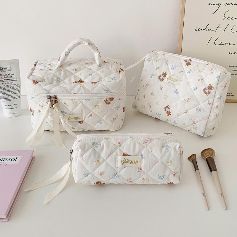 Korean Style Cute Cartoon Bear Makeup Bag Student Portable Toiletry Organizer Large Capacity Travel Storage Pouch Pencil Case