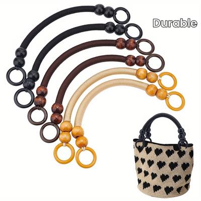 1pc Rustic Wooden Beaded Nylon U-Shaped Purse Handle - Durable & Stylish Accessory for Handbags and Baskets, Perfect for Crafting and DIY Projects