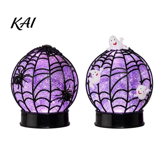 Decorative Halloween Lamp Ghost Glitter Ball Lamp, Glowing Spiderweb Faux Crystal Sphere Light, Light Purple Glow Spider Night for Holiday Party Table