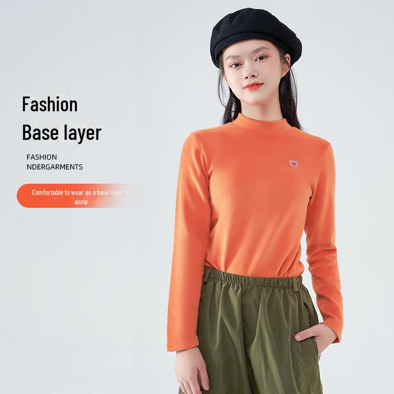 Sous-couche chaude à manches longues et col montant pour adolescents, en velours allemand, pour l'automne/hiver