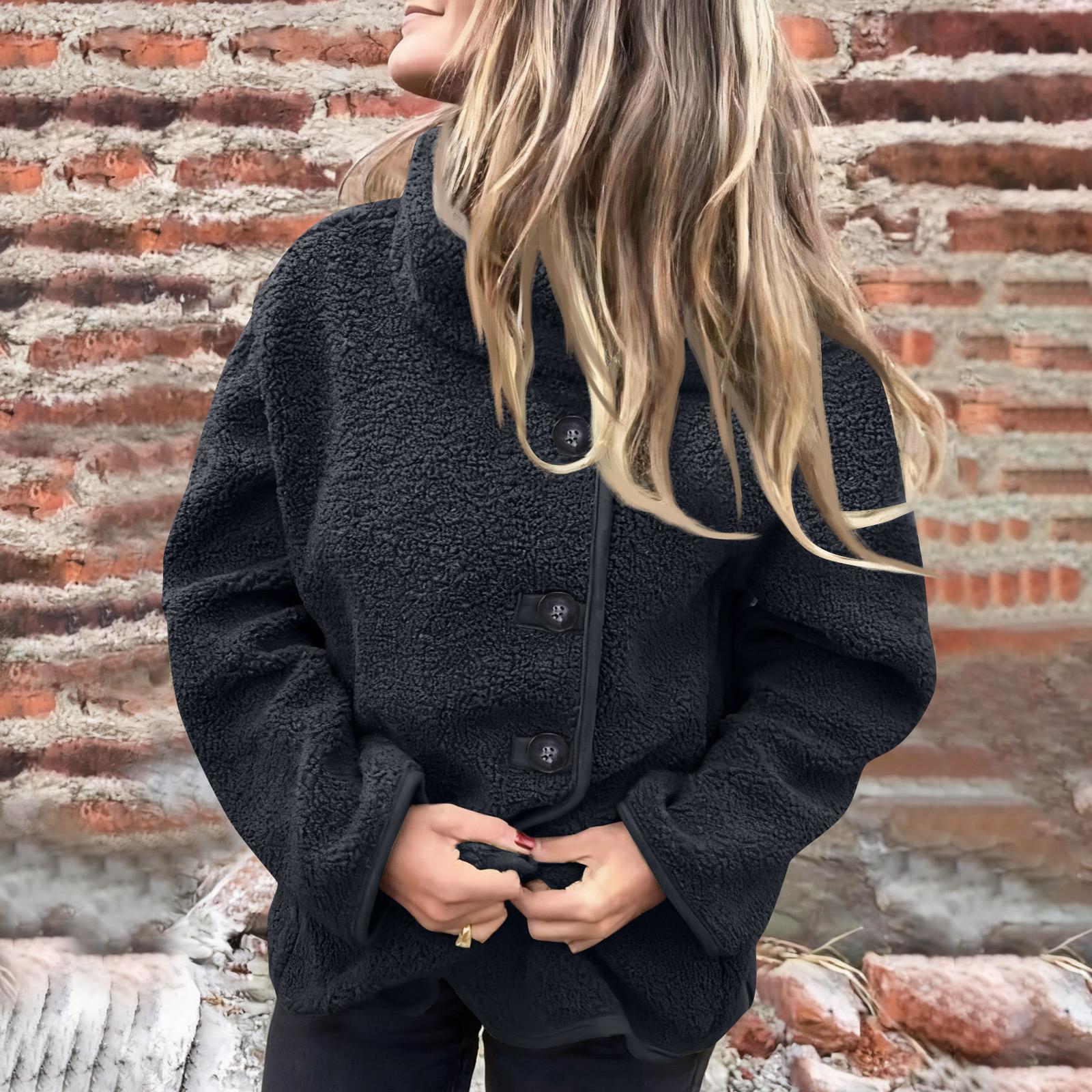 

Женское повседневное пальто-жакет с лацканами, однобортное, с длинными рукавами L чёрный