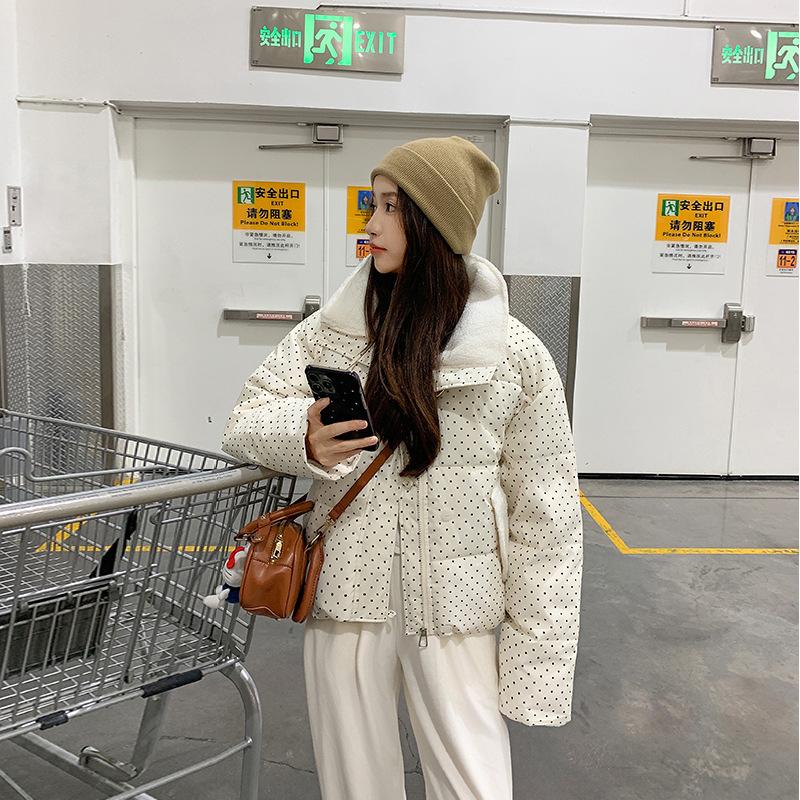Short Dot Thickened Warm Cotton-padded Coat Jacket with Velvet Lapel