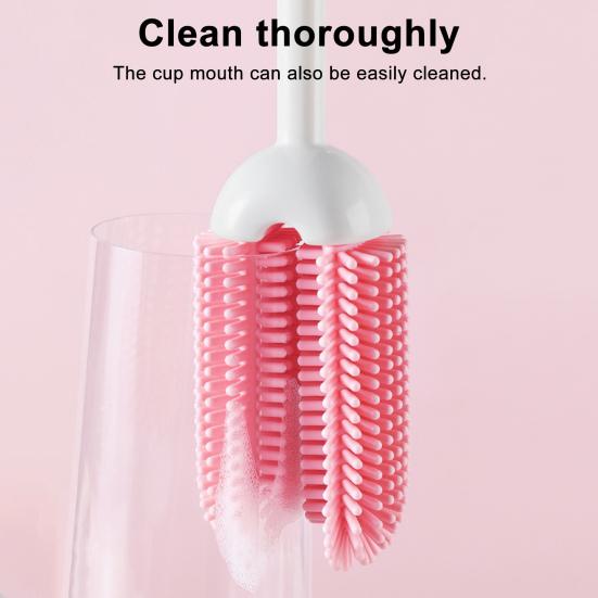 Cleaning Brush with Extended Handle Soft Food-Grade Silicone Head Baby Feeding Bottle Brush Family Bottle Cleaning Tool