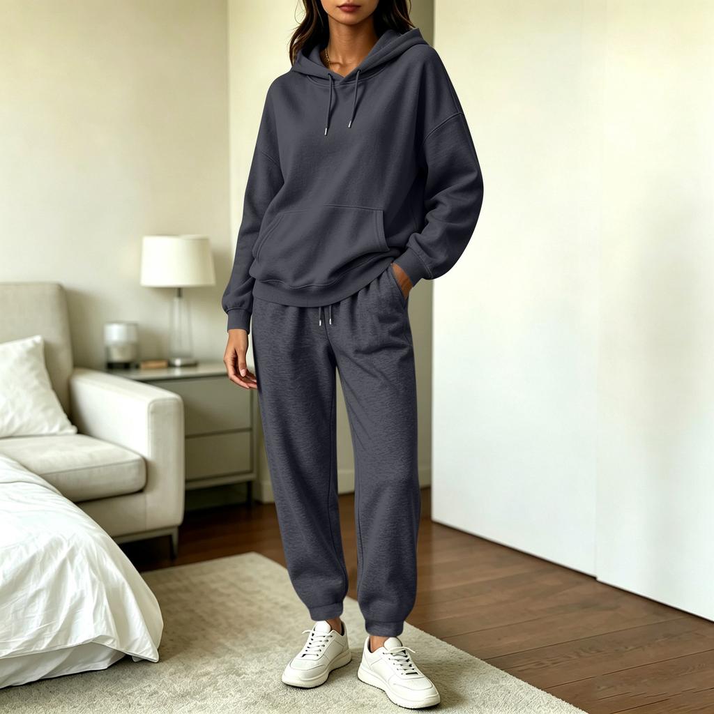 Women's Casual Hooded Long Sleeve Sweatshirt and Jogger Pants 2 Piece Set with Pockets