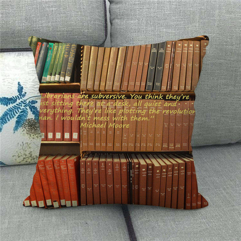 Watercolor Library Oil Painting Digital Printing Short Plush Pillow Covers For Car Sofa Office Cushion Cover Home Goods 60X60Cm