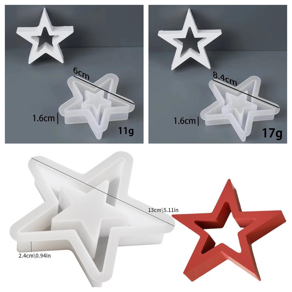 3PCS Star-Shaped Silicone Casting Molds 3D Hollow Star DIY Craft for Epoxy Resin Plaster Home Christmas Decorations L