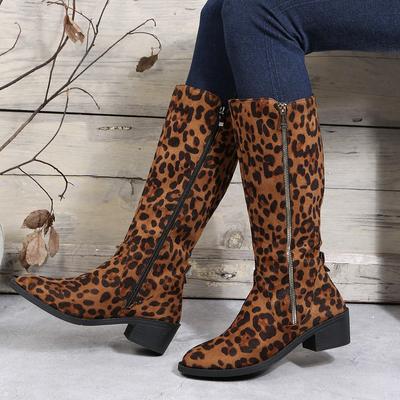 Braun Leopard Hohe Stiefel Frauen Stiefel Plattform Schuhe für Frauen Herbst Winter Sexy Mid-kalb Cowboy Reitstiefel Botas Mujer 2024