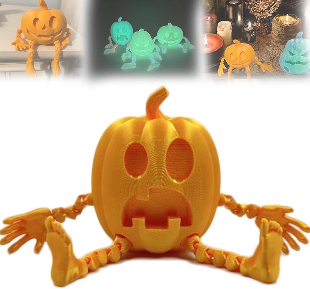 7CM 3D-tryckt Pumpa Män Festdekorationer Rekvisita Tillbehör Hemma Halloween Pumpa Tryckt Ledad Självlysande Pumpaman