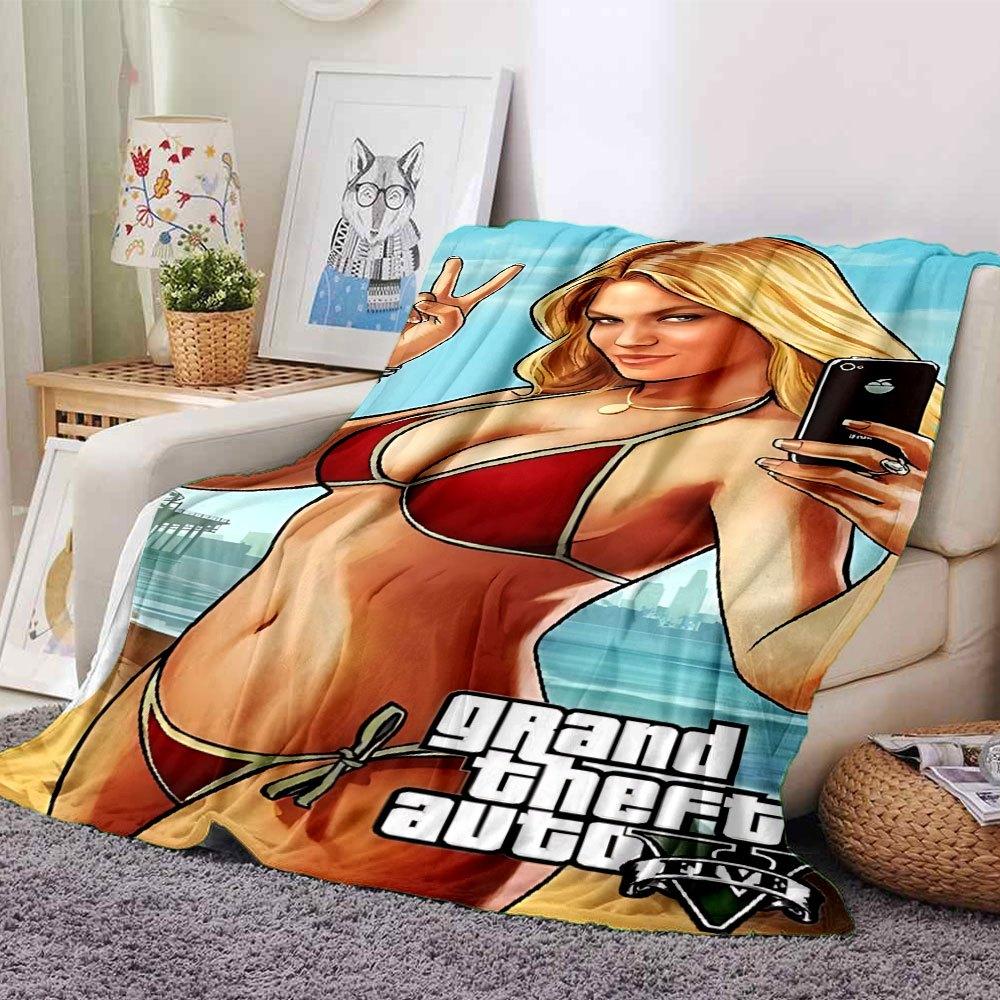 1 buc. Pătură moale din flanelă Grand Theft Auto cu imprimeu de designer O pătură confortabilă pentru toate anotimpurile, perfectă pentru canapea, pat, birou
