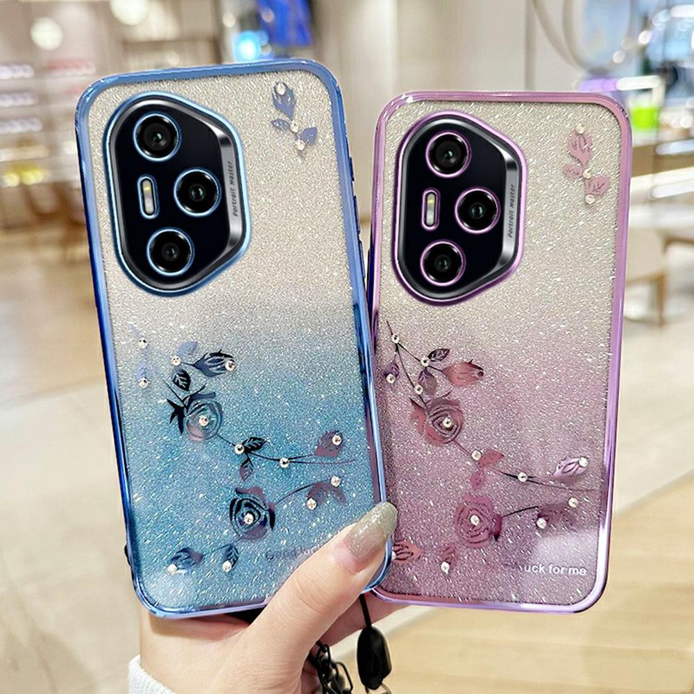 KADEM For Honor 400 Pro 5G (Global) Case Flower Pattern TPU Gradient Phone Cover with Lanyards