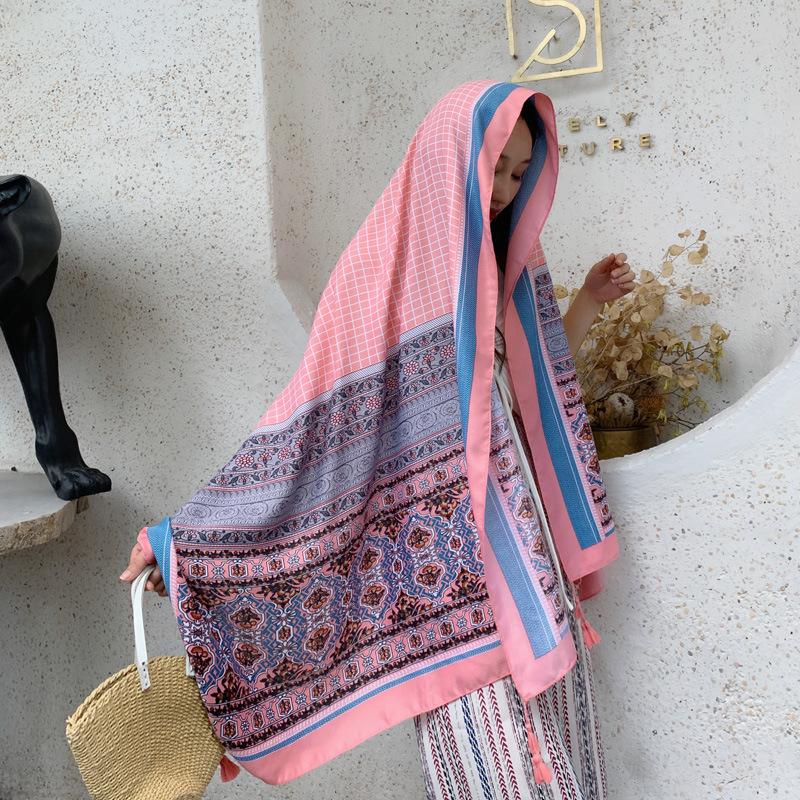 Ethnic Shawl Scarf Seaside Sunscreen Beach Silk Scarf Red Big Yarn Women'S Desert Travel Ladies Po Accessories Ladies