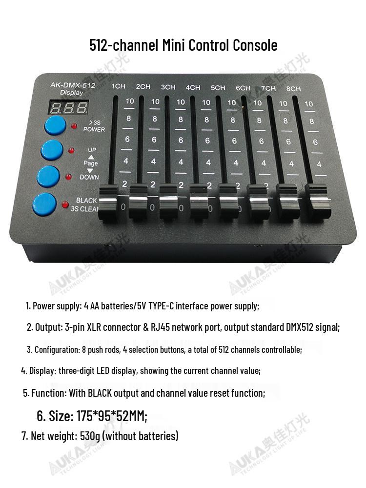

Мини-консоль DMX на 512 каналов: Портативный ручной контроллер освещения для тестирования, отладки и диммирования Default Item
