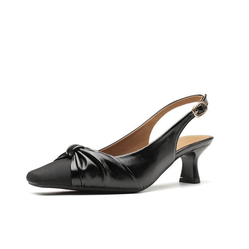 

Xiaoxiangfeng color matching square head high heels women s 2025 new summer fashionable commuting word with bag head empty sandals 34 чёрный