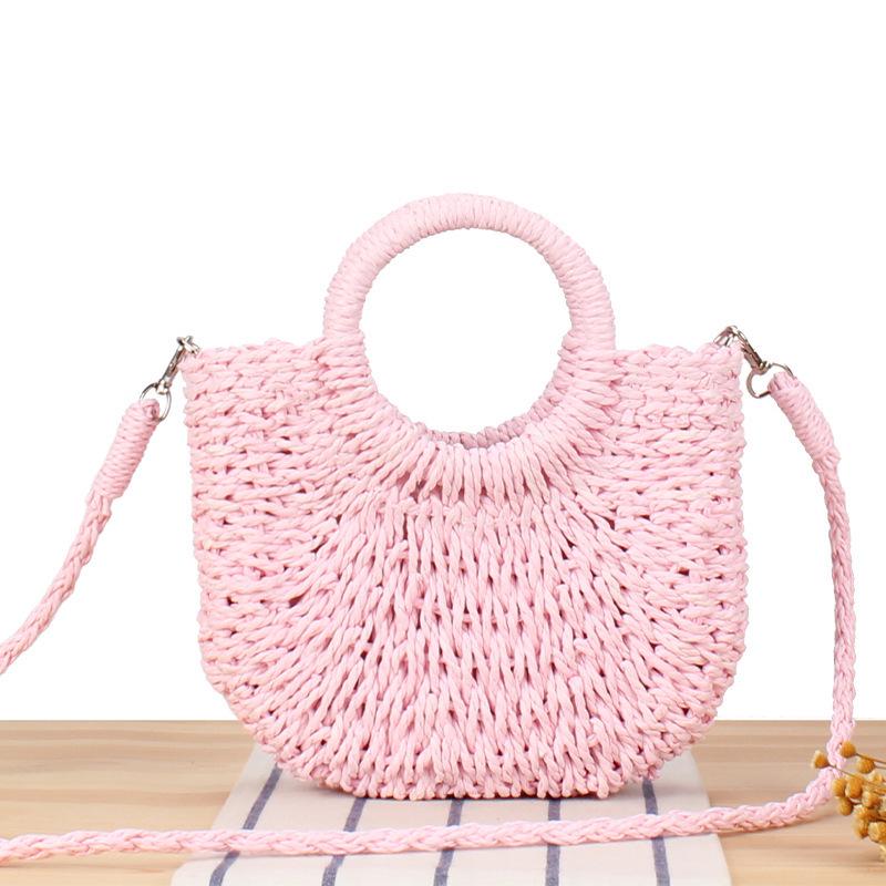 Women's Simple Style Semicircle Woven Beach Tote Crossbody Bag