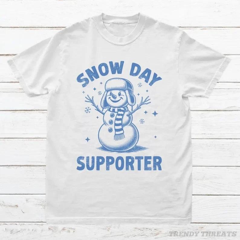 Snow Day Supporter Shirt, Winter Snowman Retro Graphic Tee L