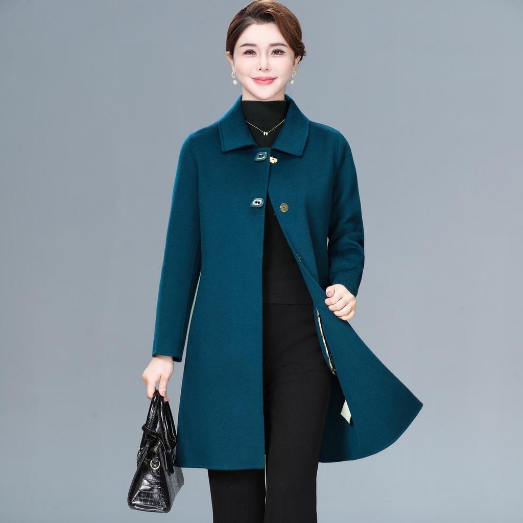 Mid-Length Double-Faced Cashmere Coat for Middle-Aged and Elderly Women - Autumn/Winter High-End Slim Wool Jacket