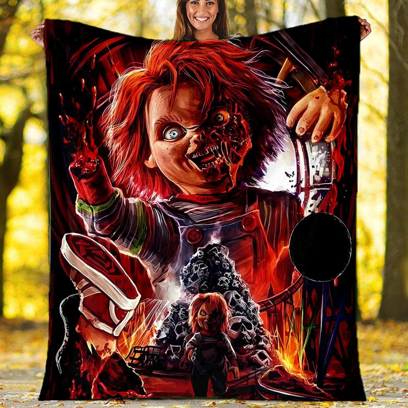 1pc Chucky1 Theme Blanket - Digital Print, Polyester, Cozy for All Seasons, Perfect for Outdoor, Camping, and Travel