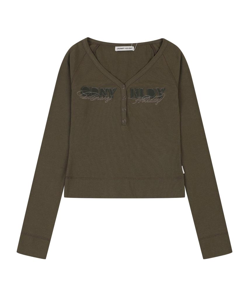 ORDINARY HOLIDAY Snap Henley Neck T-Shirt [Khaki]