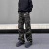 Trendy American Retro Pleated Multi-pocket Camouflage Overalls Men's Design Sense Thin Straight Micro-horn Pants Tide