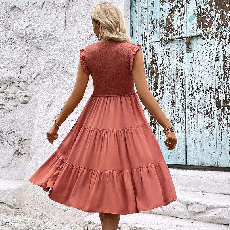 Summer Skirt Women'S Clothing European And American Solid Color Sleeveless Splicing Dress