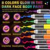 UV-Gesichtsfarbmarker 8 Farben Leuchten im Dunkeln, Schnelltrocknend Hautfreundlich für Halloween und Festivals