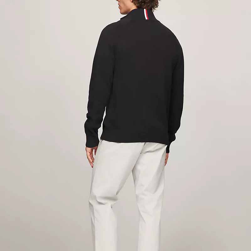 Tommy Hilfiger Cardigan a Maglia da Uomo Colore Unico Semplice Versatile Logo Old Money Ricamato Collo Alto Manica Lunga Primavera Autunno cardigans da uomo 78J9322-001