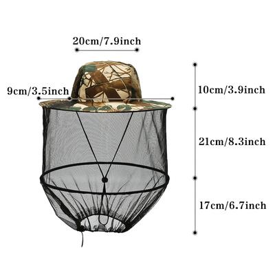 1pc Sun Hat with Mosquito-Proof Netting & Hidden Mesh Face Mask Ideal for Gardening Fishing Hiking Beekeeping Outdoor Protection