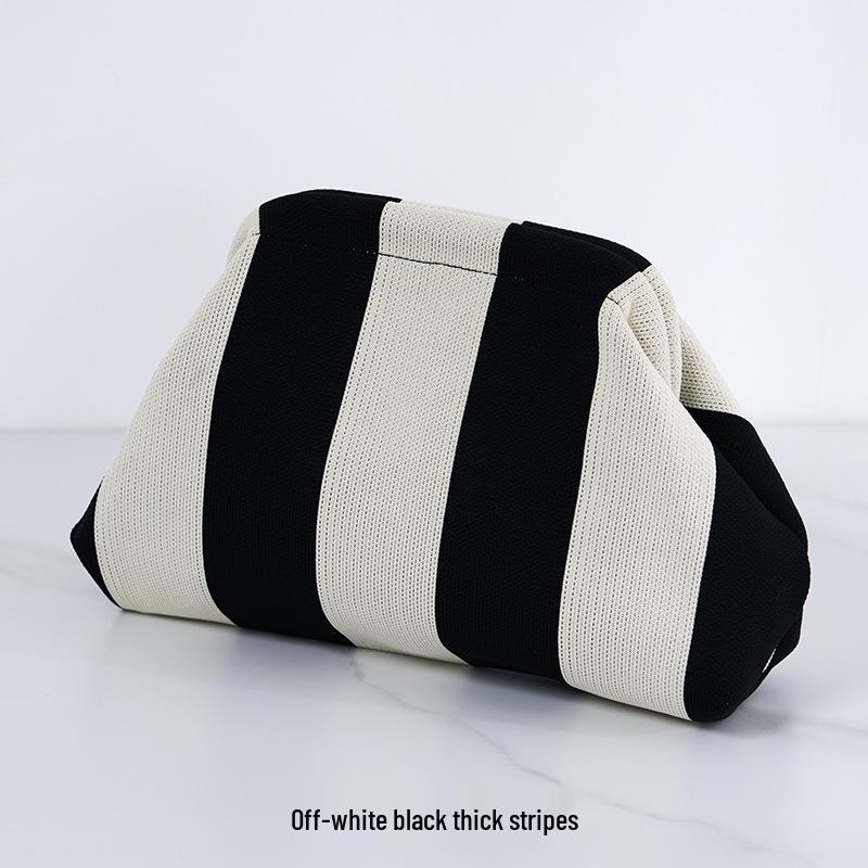 2025 Versatile Striped Knitted Handbag: Cloud Design, Large Capacity, Color Block, Daily Use.